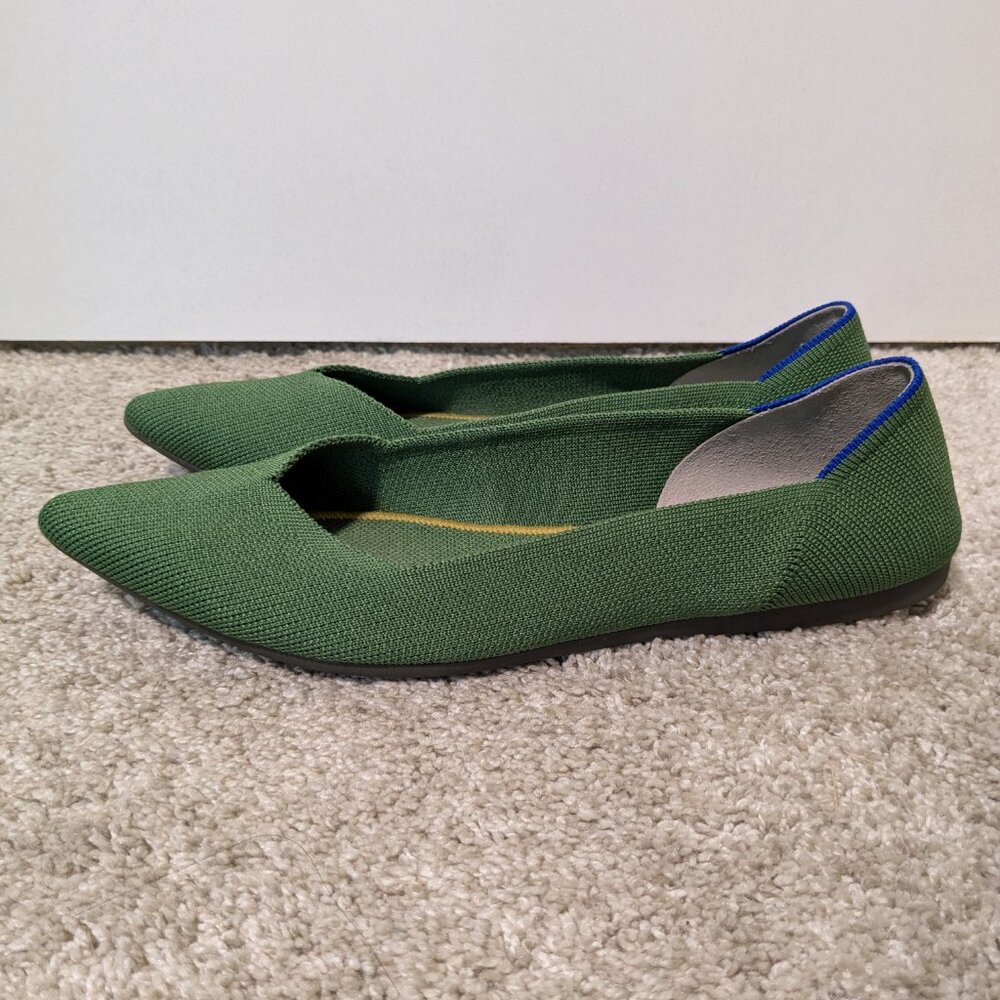 Rothy's Green Pointed-Toe Flats with Blue Trim